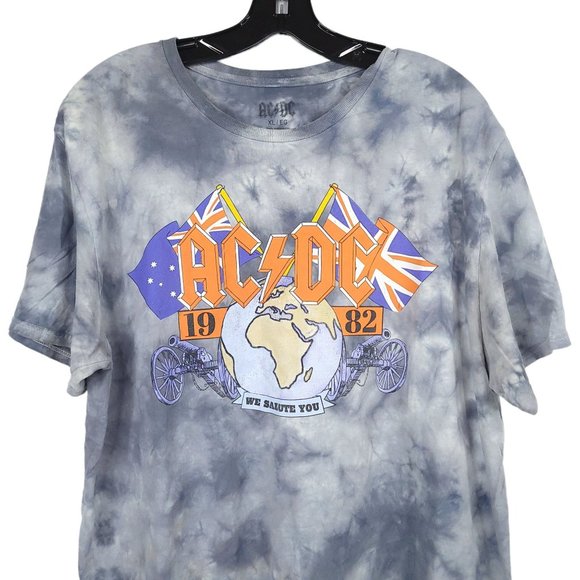 Perryscope ACDC We Salute You Graphic T Shirt Mens Sz L Tie Dye Gray Top - Picture 6 of 10